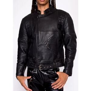 Steinmark Men's L Wilson $650 Heavy LEATHER Motorcycle Jacket Black 44